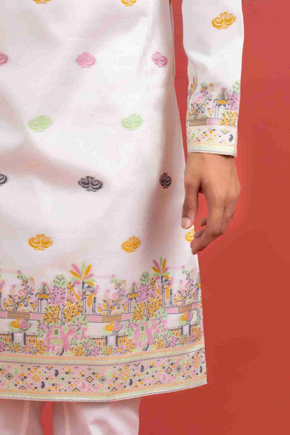 WHITE ANIMAL & FLOWER PATTERN JACQUARD DESIGNER KURTA