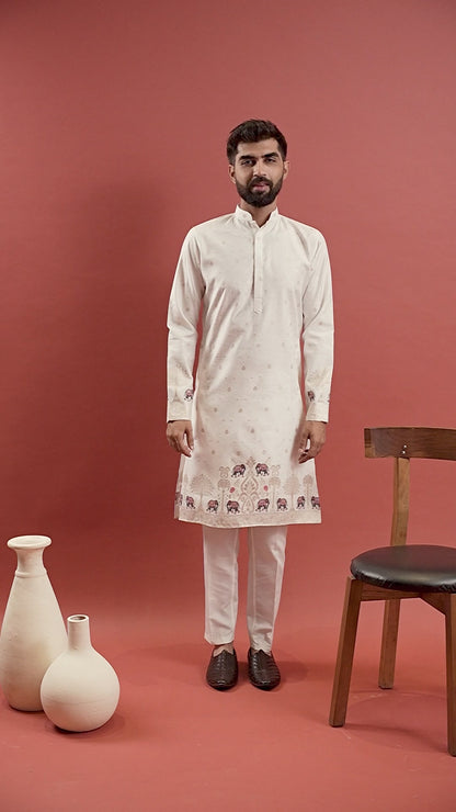 WHITE ELEPHANT LAKHNAVI JACQUARD DESIGNER KURTA