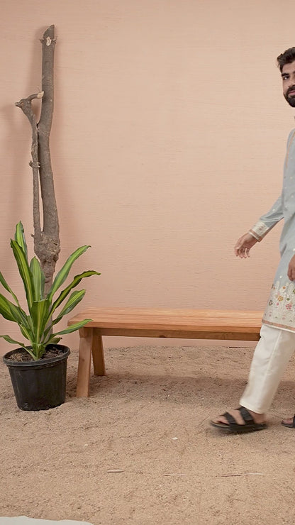 GREY PILLAR WITH FLOWERS PATTERN JACQUARD DESIGNER KURTA