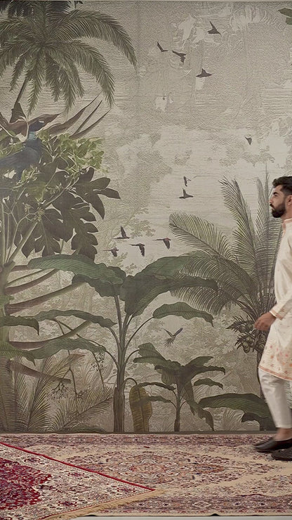 BEIGE FLOWER PATTERN JACQUARD DESIGNER KURTA