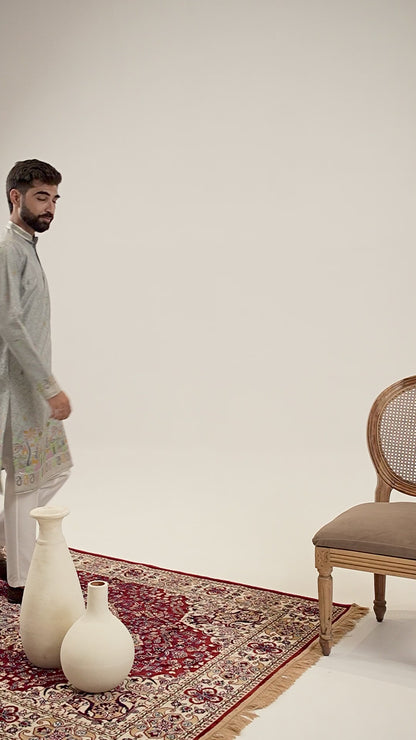 STEEL GREY VILLAGE PATTERN JACQUARD DESIGNER KURTA