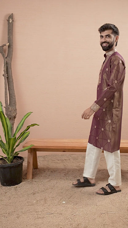 MARUN MONOGRAM FLOWER NECK JACQUARD DESIGNER KURTA