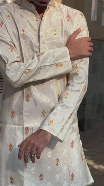 CREAM COLOUR WITH MULTICOLOUR  MOTIFS JACQUARD DESIGNER KURTA