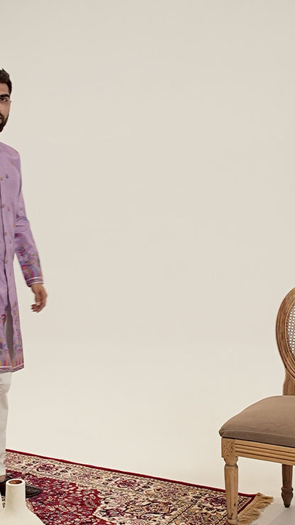 PURPLE PEACOCK PATTERN JACQUARD DESIGNER INDO-WESTERN KURTA