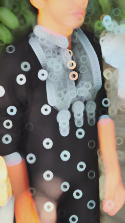 BLACK JACQUARD DESIGNER KURTA FOR MEN WITH HEAVY NECK PATTERN