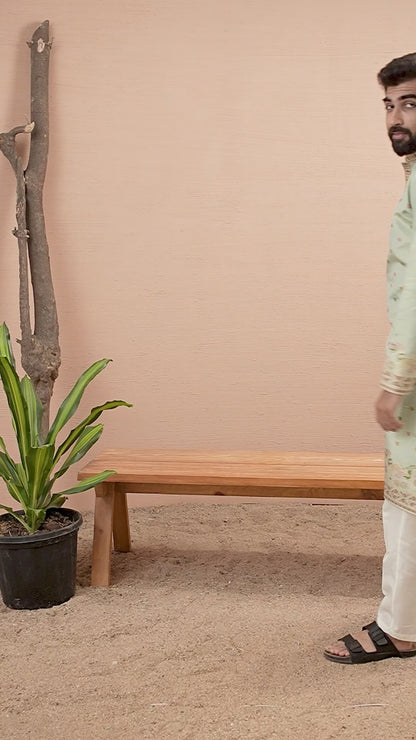 PISTA PEACOCK FLOWER PATTERN JACQUARD DESIGNER KURTA