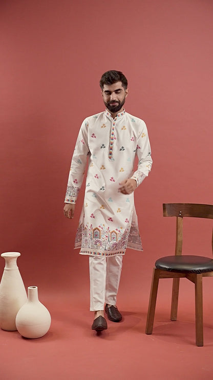 WHITE BIRDS HOUSE JACQUARD DESIGNER KURTA