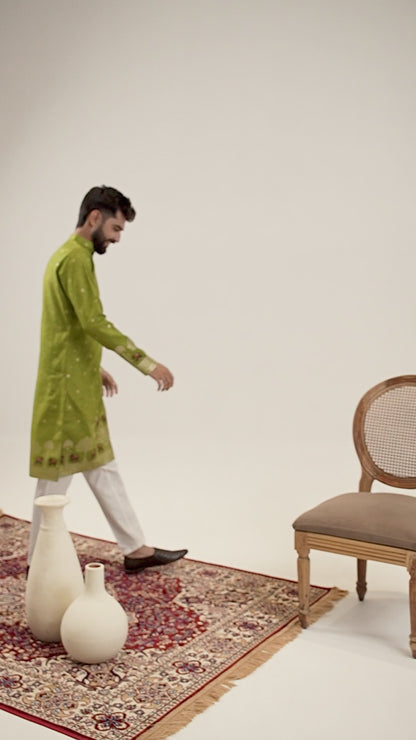 MEHNDI ELEPHANT LAKHNAVI JACQUARD DESIGNER KURTA