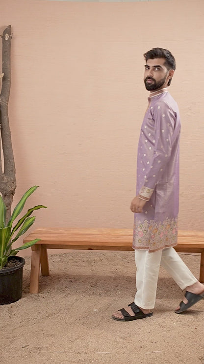 PURPLE FLOWER PATTERN JACQUARD DESIGNER KURTA