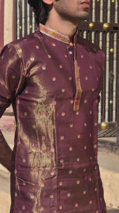 WINE FLOWERS PAITHANI JACQUARD DESIGNER KURTA