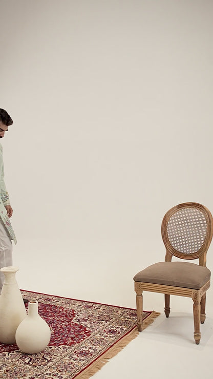 SKY BLUE  PARROT PATTERN JACQUARD DESIGNER INDO-WESTERN KURTA