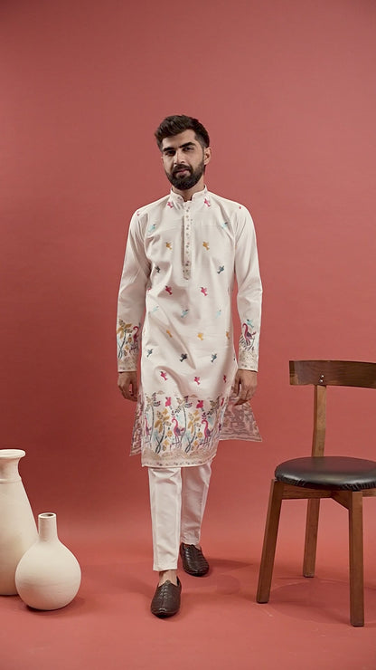 WHITE FLAMINGO JACQUARD DESIGNER KURTA