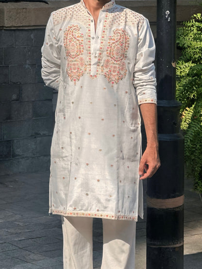IVORY FLORAL HERITAGE JACQUARD DESIGNER KURTA